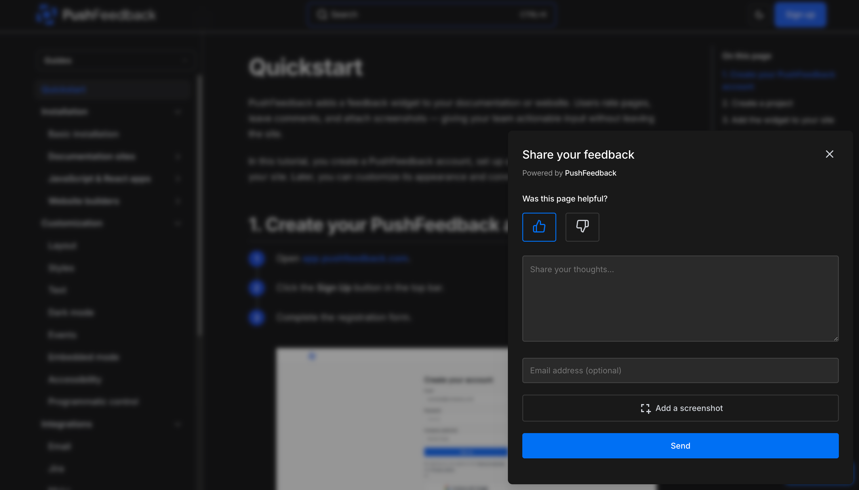 Feedback widget in dark mode