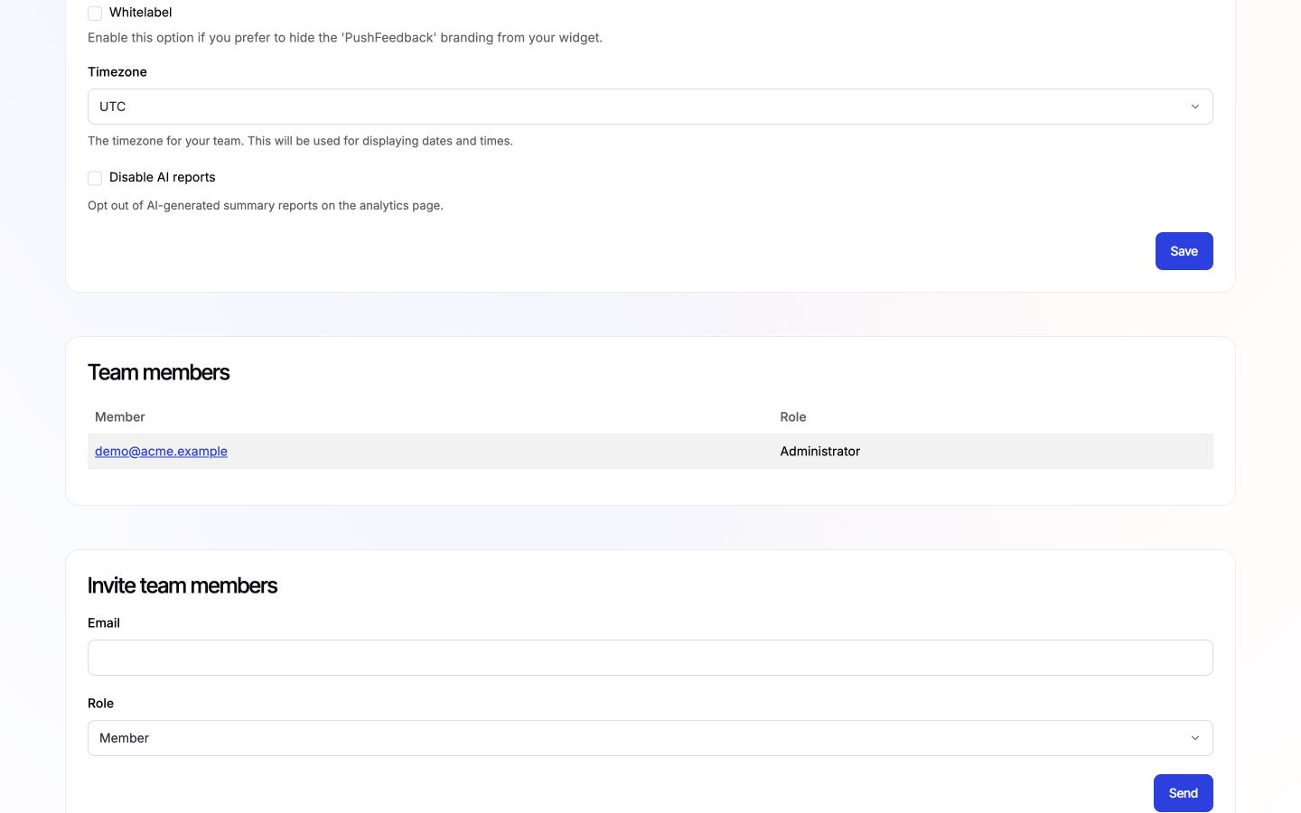 Disable AI reports checkbox in Team settings