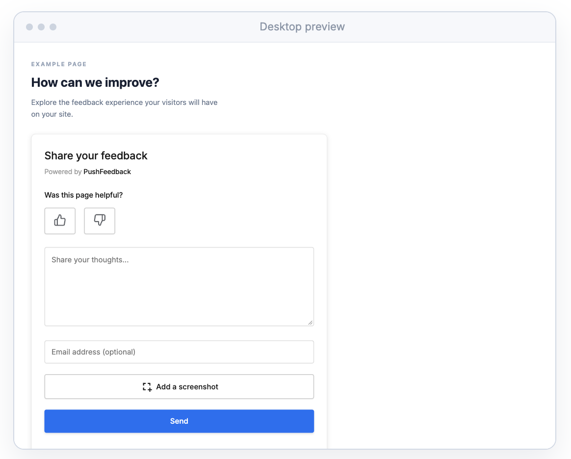 Example page with the feedback form embedded in the content