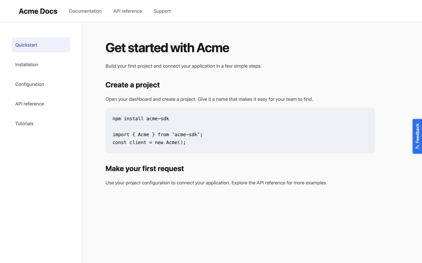 Example page with a floating Feedback button on the right edge