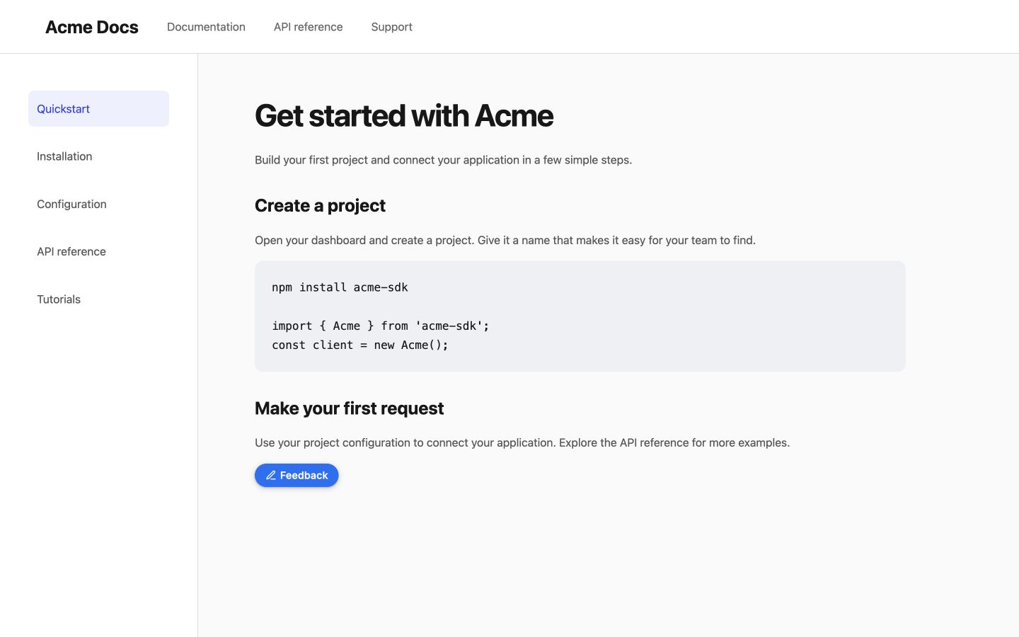 Example page with an inline Feedback button