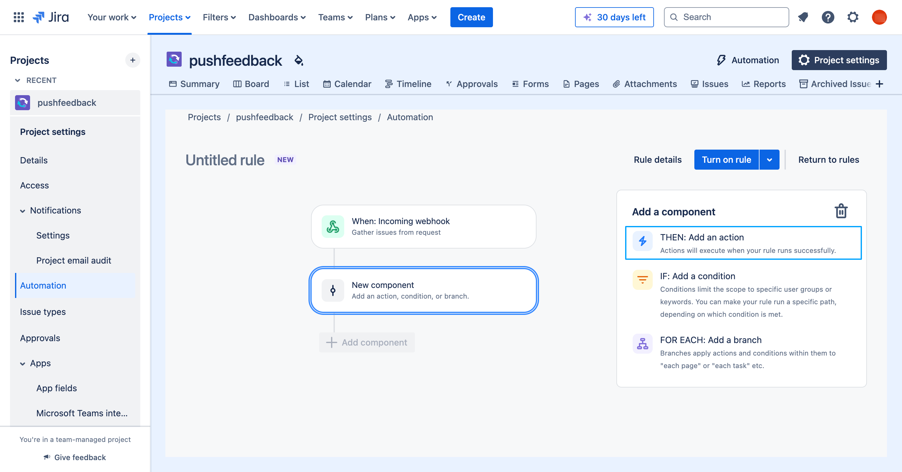 Create then component with Jira