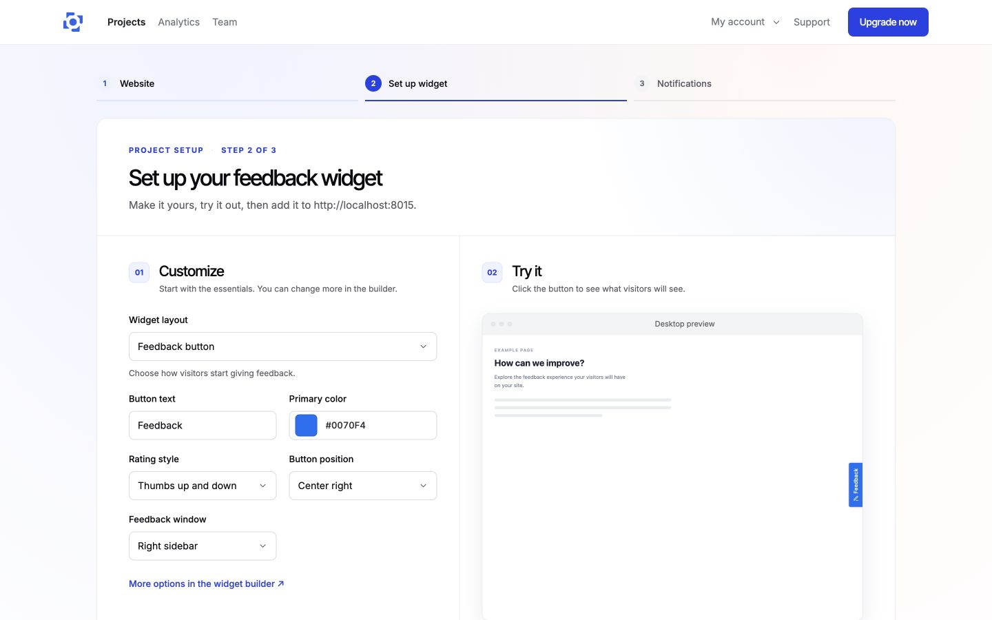 Widget customization controls and interactive preview