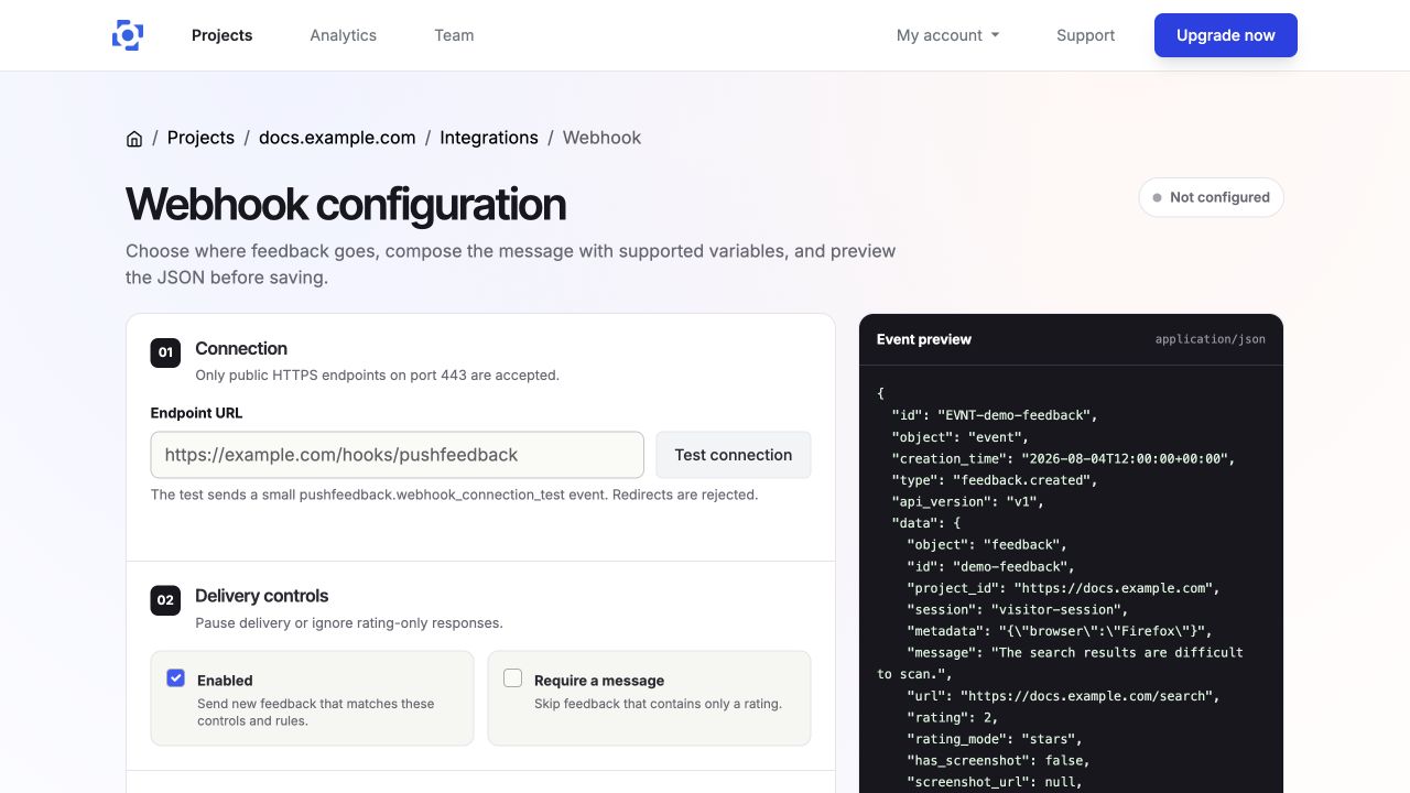 Webhook configuration editor