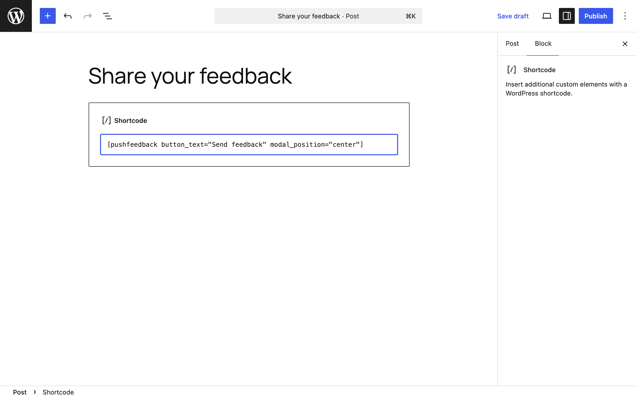 Shortcode block in the WordPress editor