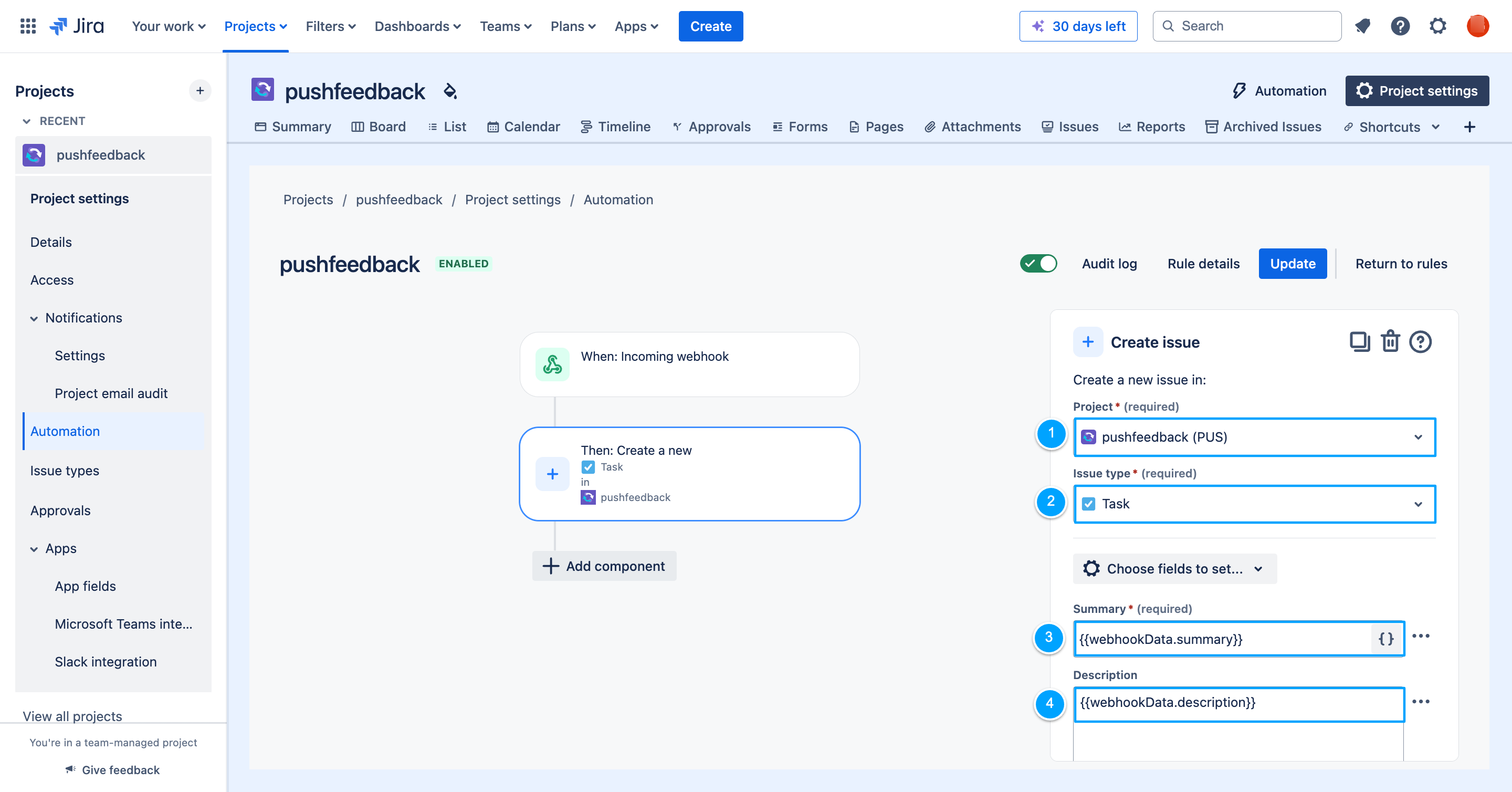 Configure issue with Jira