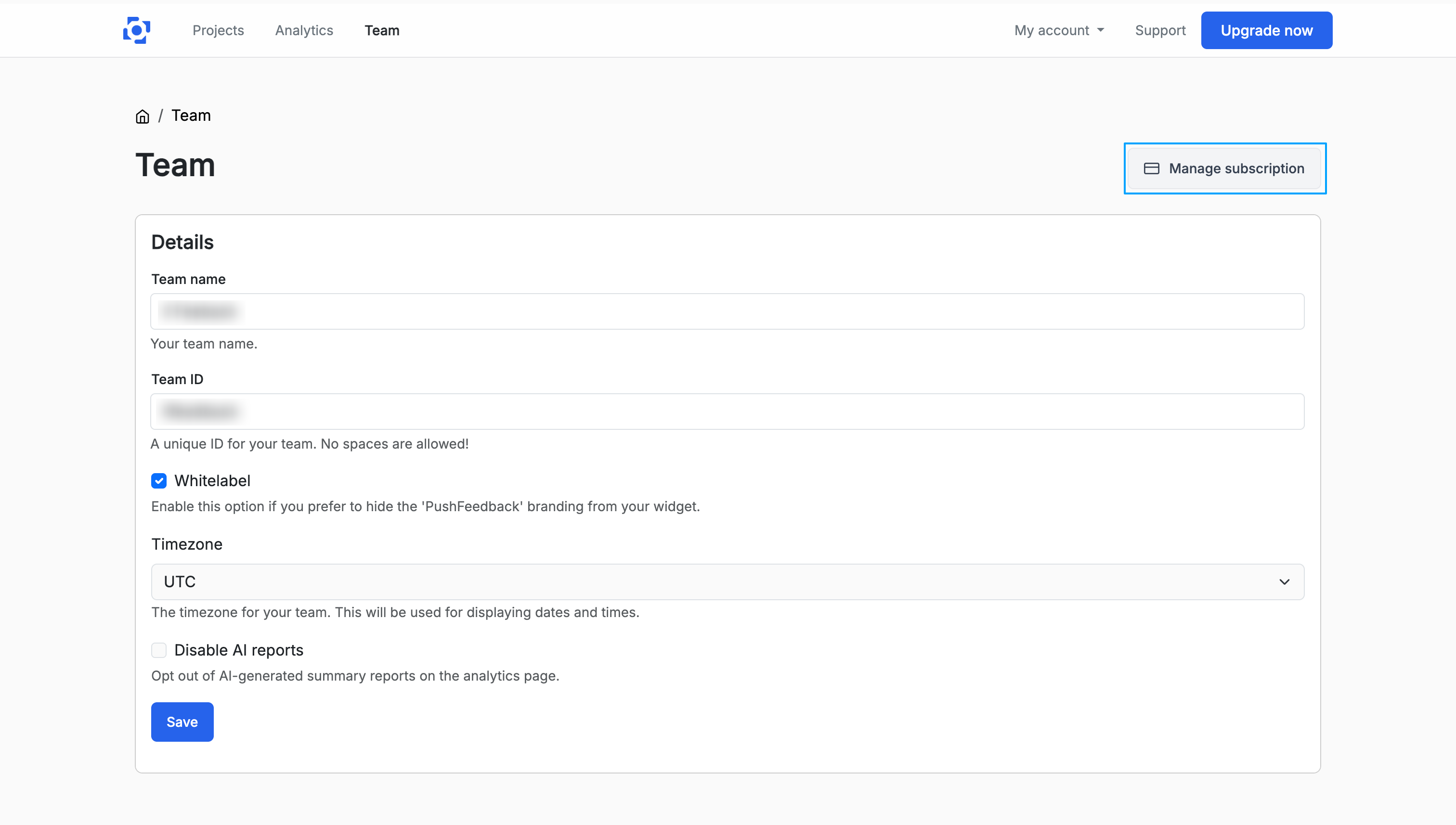 Manage subscription