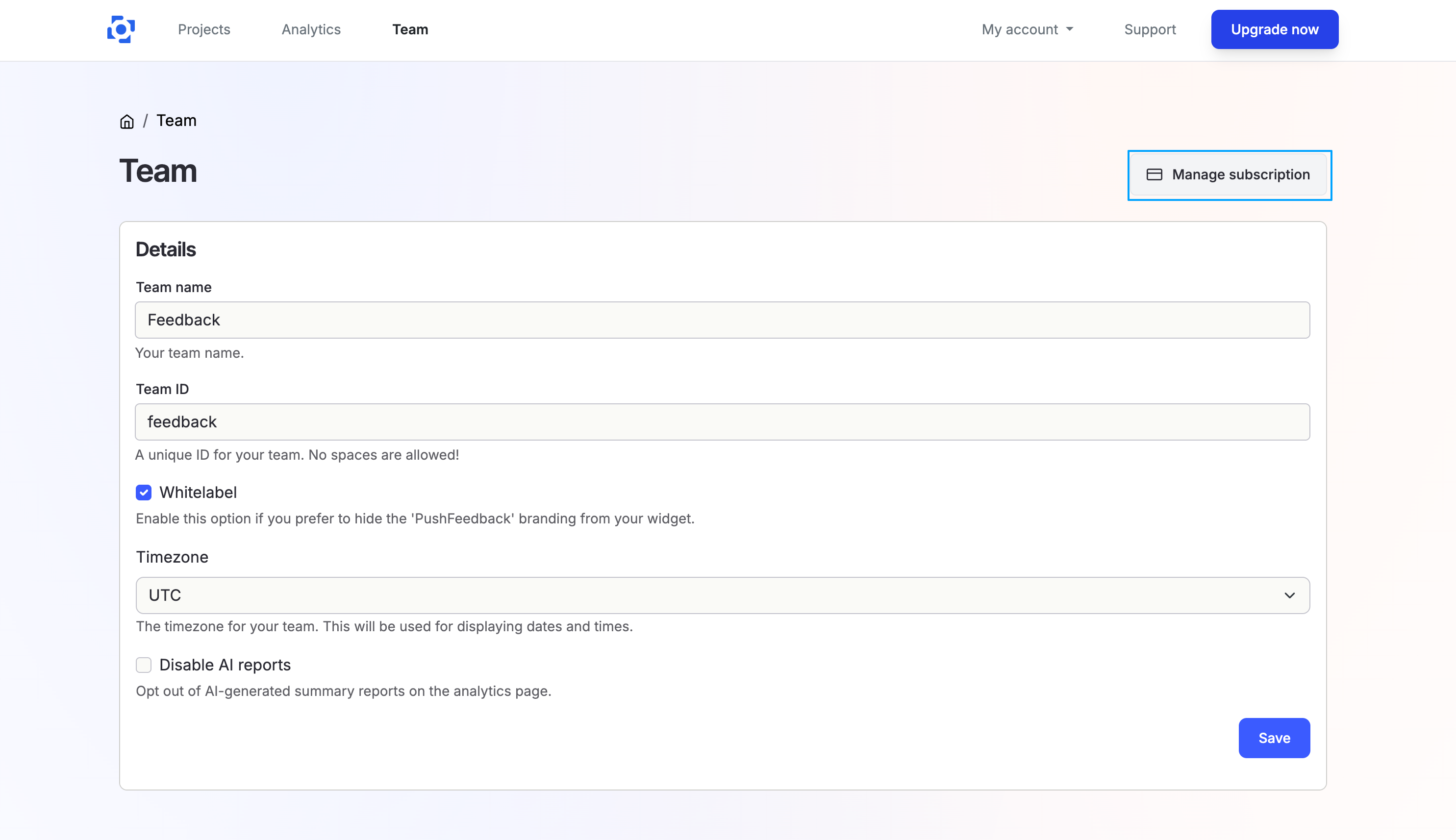 Manage subscription