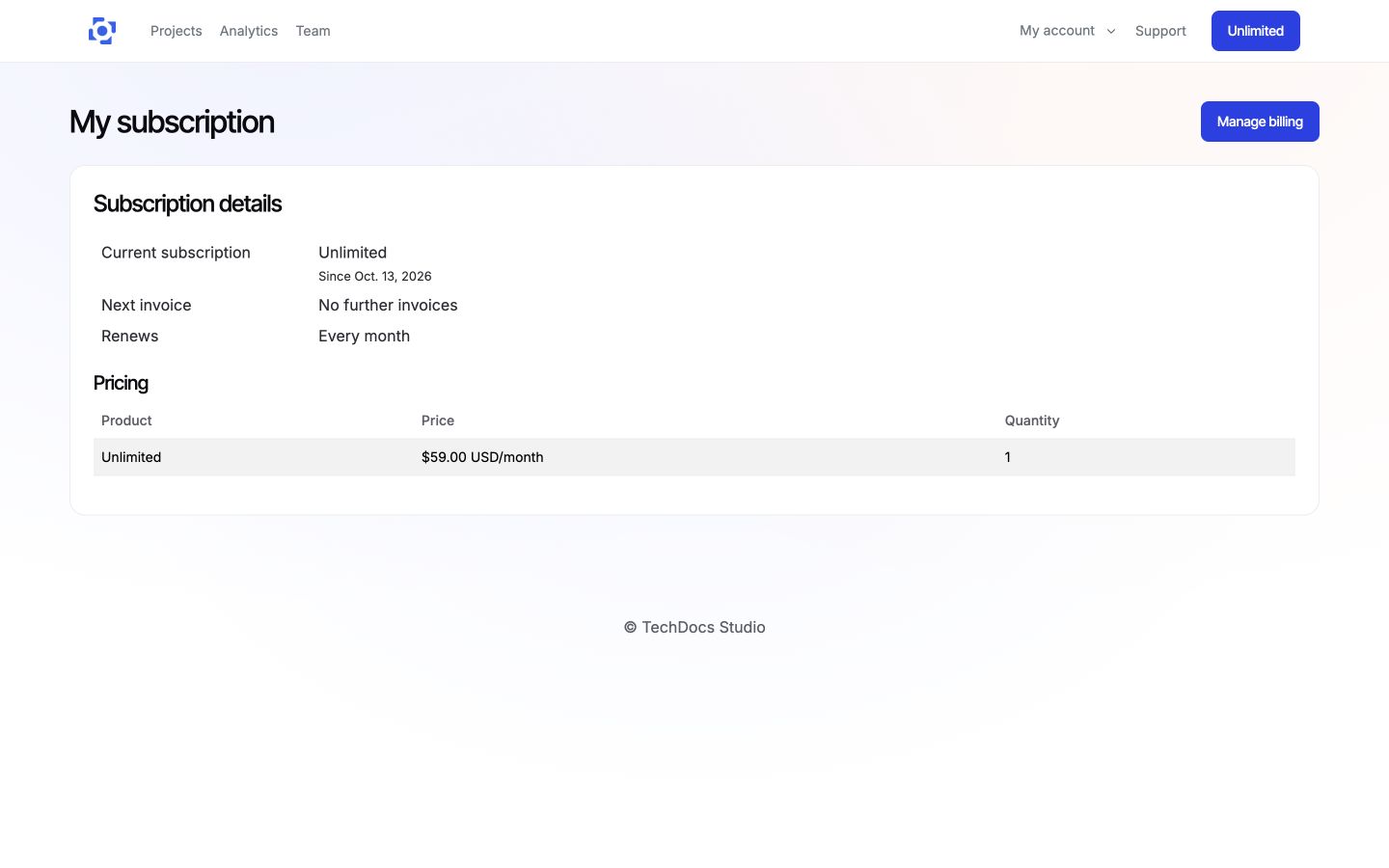 Manage subscription